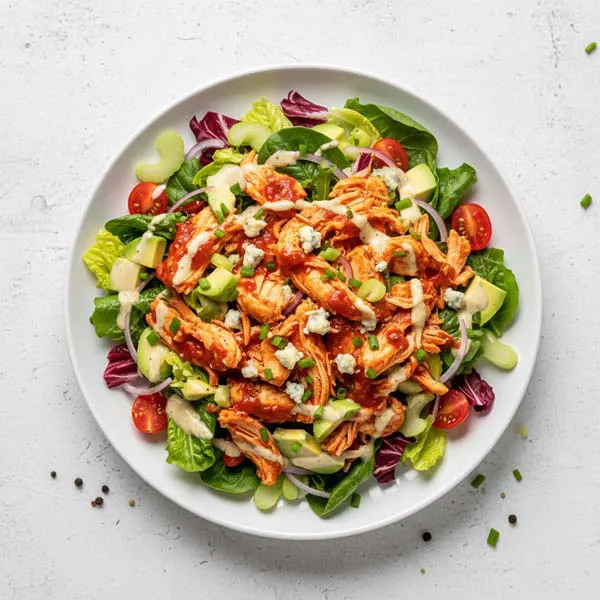 Keto Buffalo Chicken And Crunchy Greens Salad